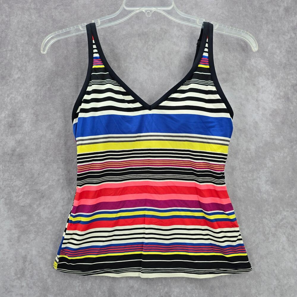 Jag Pink Multi Color Stripe Padded Stretch Swimwear Tankini Tank Top Medium M